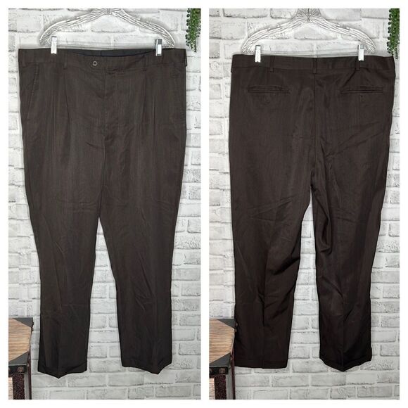 Geoffrey Beene Chocolate Brown Cuffed Dress Pants Slacks 42x30 - Picture 1 of 9